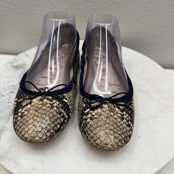 Sam Edelman Flat Shoes Bow Snakeskin Print Size 8 Luxury Ballet - Picture 3 of 7